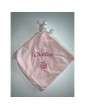 Doudou plat lapin rose personnalisé prénom Charline et motif Abeille