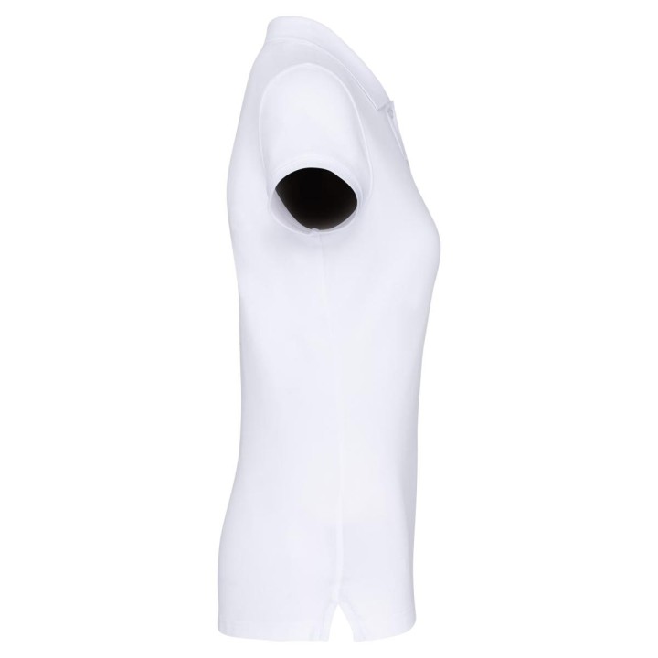 Polo blanc manches courtes femme à personnaliser vu de côté