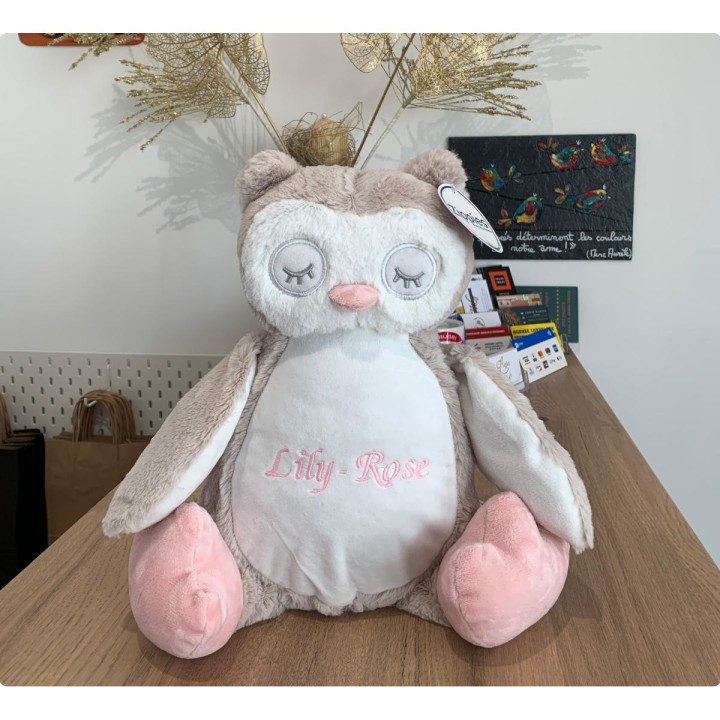 Peluche personnalisée Chouette avec prénom brodé Lily-Rose