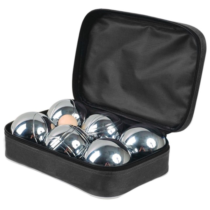Intérieur de notre sacoche de pétanque noire 6 boules