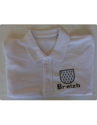 Polo blanc personnalisé brodé blason de ville de Bretagne