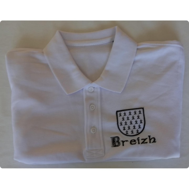 Polo blanc personnalisé brodé blason de ville de Bretagne