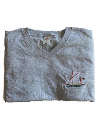 Tee-shirt gris clair brodé personnalisé bateau de type Thonier