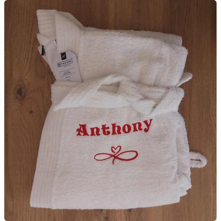 Peignoir blanc personnalisé prénom Anthony