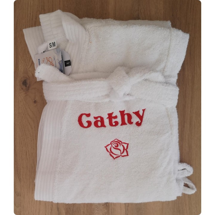Peignoir blanc personnalisé prénom Cathy