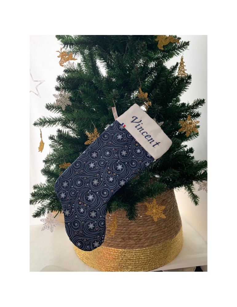 Chaussette de noël bleu personnalisée prénom Vincent