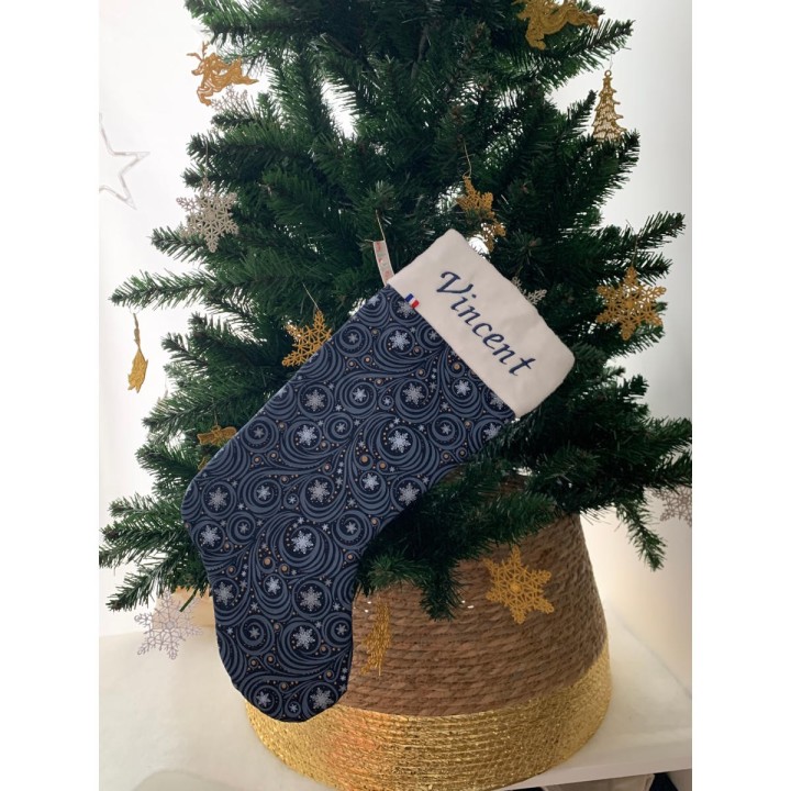 Chaussette de noël bleu personnalisée prénom Vincent