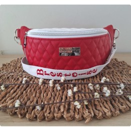 Sac banane femme simili cuir rouge et blanc personnalisable