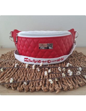 Sac banane femme simili cuir rouge et blanc personnalisable