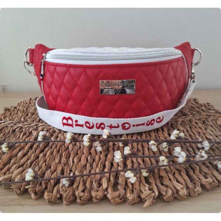 Sac banane femme simili cuir rouge et blanc personnalisable