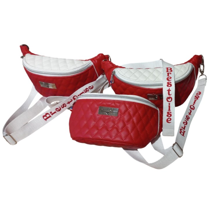 3 sacs banane femme en simili cuir rouge et blanc personnalisés