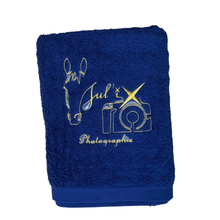 Drap de bain bleu marine personnalisé avec logo d'entreprise