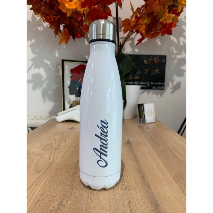 Gourde isotherme Blanche Personnalisée prénom Andréa