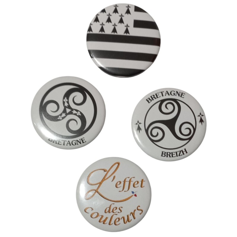 Magnets réalisés en Bretagne avec épingle, magnétique, décapsuleur, miroir ou porte-clé
