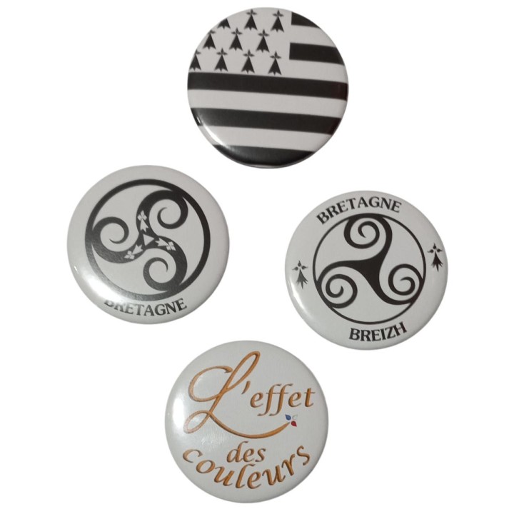 Magnets réalisés en Bretagne avec épingle, magnétique, décapsuleur, miroir ou porte-clé