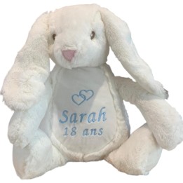 Peluche lapin blanc personnalisée avec prénom brodé Sarah