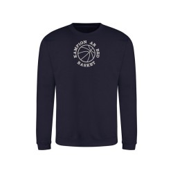 Sweat-Shirt Bleu Marine Col Rond avec Broderie Bretonne Basket Champion du Monde
