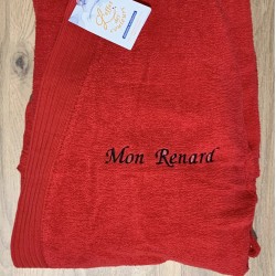 Broderie texte mon renard sur peignoir rouge personnalisé