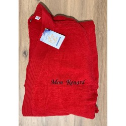 Peignoir rouge personnalisé texte Mon renard brodé côté cœur