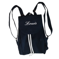 Mini sac à dos bleu marine en coton bio personnalisé avec prénom brodé Louis