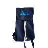 Mini sac à dos bleu marine en coton bio personnalisé avec prénom brodé Ilan