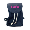 Mini sac à dos bleu marine en coton bio personnalisé avec prénom brodé Louise