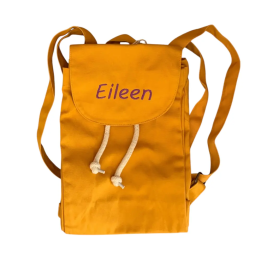 Mini sac à dos orange en coton bio personnalisé avec prénom brodé Eileen