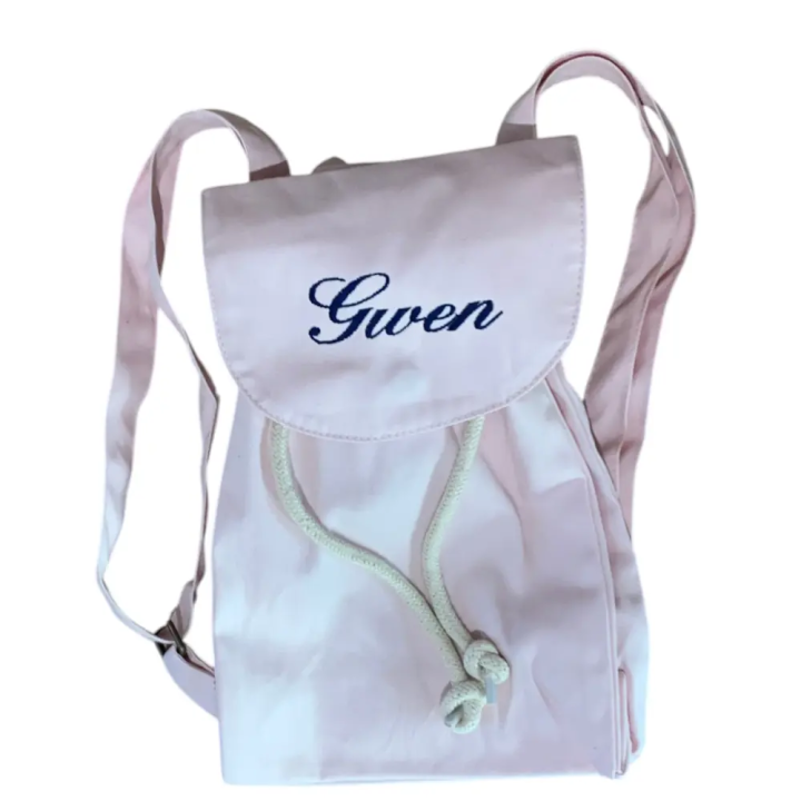 Mini sac à dos rose en coton bio personnalisé avec prénom brodé Gwen