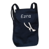Mini sac à dos bleu marine personnalisé avec prénom brodé Ezra en fil blanc