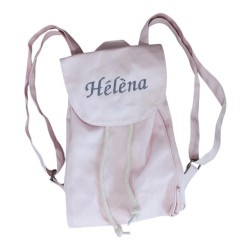 Mini sac à dos rose pastel personnalisé avec prénom brodé Héléna