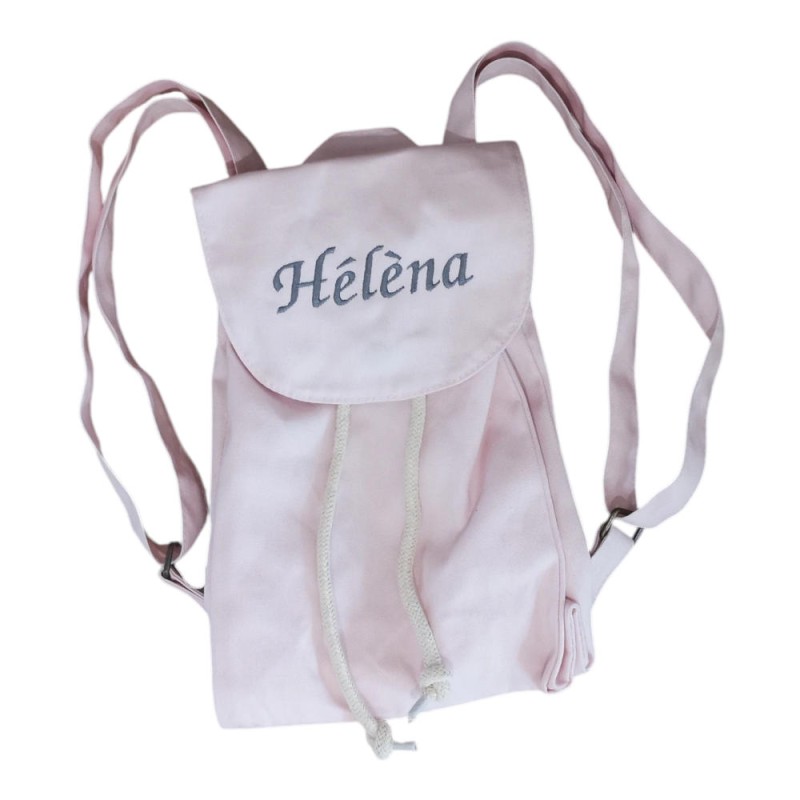 Mini sac à dos rose pastel personnalisé avec prénom brodé Héléna