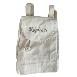 Mini sac à dos naturel personnalisé avec prénom brodé Raphaël