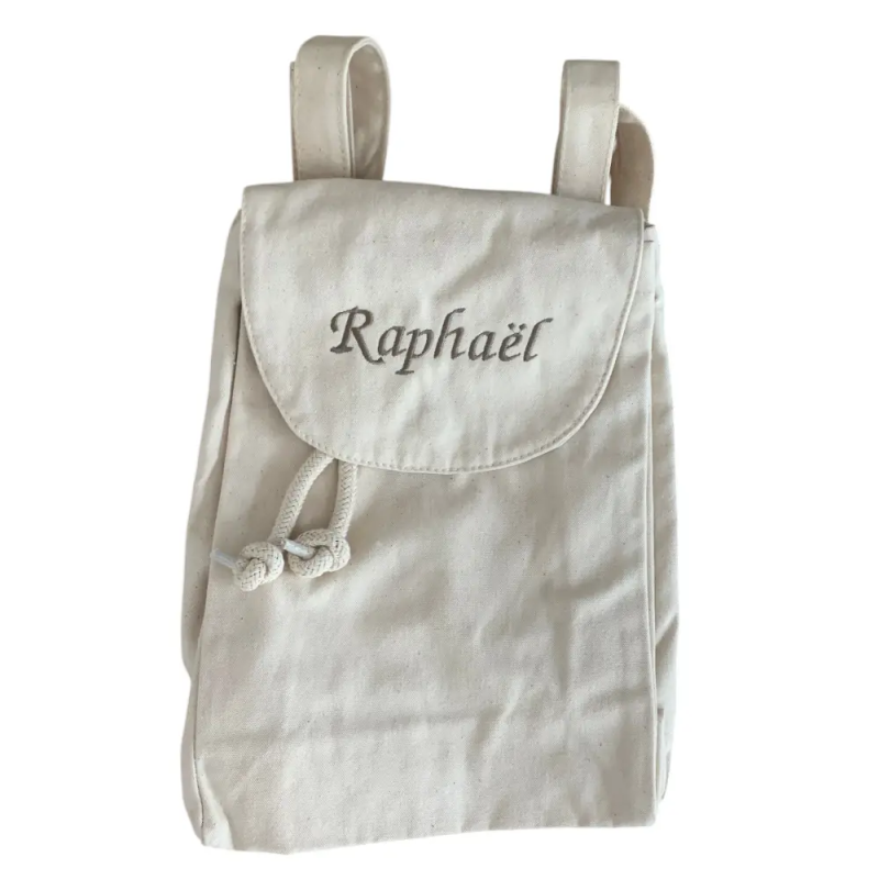 Mini sac à dos naturel personnalisé avec prénom brodé Raphaël