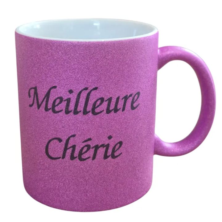 Mug violet Paillettes personnalisé texte Meilleure chérie