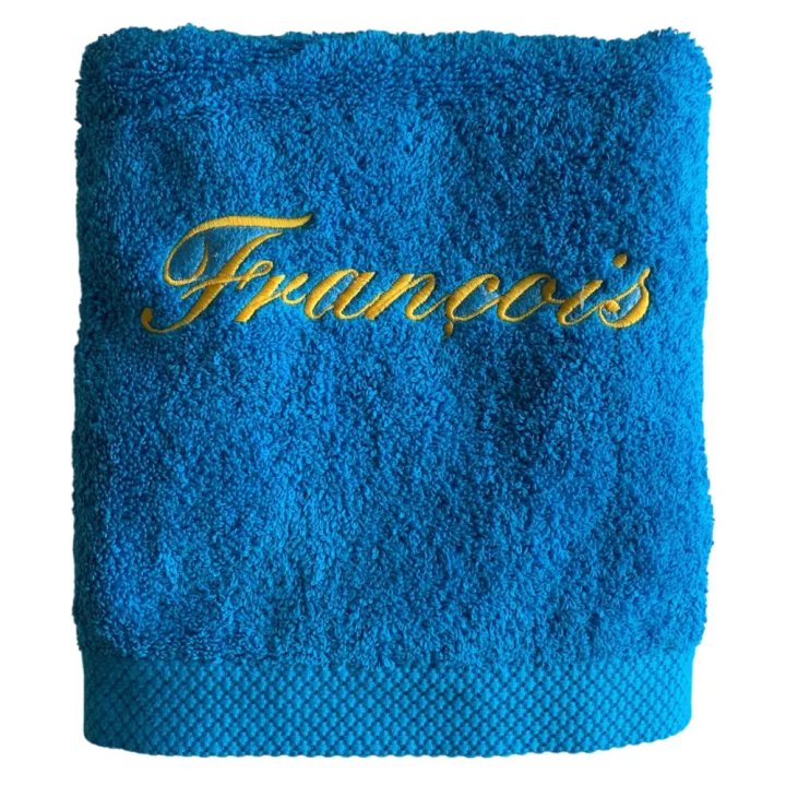 Maxi Drap de bain bleu turquoise personnalisé prénom brodé François