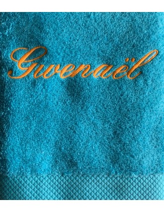 Serviette bleu océan personnalisée prénom Gwenaël