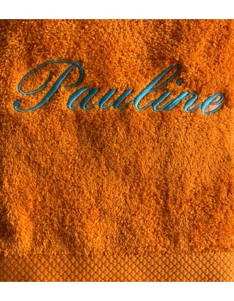 Serviette orange personnalisée prénom Pauline